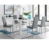 Furniturebox Uk Pivero White High Gloss Dining Table And 6 Grey Milan Chairs Set