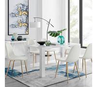 Furniturebox Uk Pivero White High Gloss Dining Table And 6 White Corona Gold Chairs Set