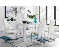 Furniturebox Uk Pivero White High Gloss Dining Table And 6 White Lorenzo Dining Chairs
