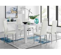 Furniturebox Uk Pivero White High Gloss Dining Table And 6 White Milan Chairs Set