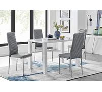 Furniturebox UK Pivero White High Gloss Modern Stylish Dining Table and 4 Milan Chairs Set (Dining Table + 4 Elephant Grey Milan Chairs)
