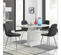Furniturebox Uk Renato 120Cm High Gloss Extending Dining Table And 4 Black Corona Silver Leg Chairs