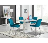 Furniturebox Uk Renato 120Cm High Gloss Extending Dining Table And 4 Blue Pesaro Silver Leg Chairs