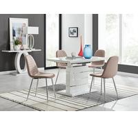 Furniturebox Uk Renato 120Cm High Gloss Extending Dining Table And 4 Cappuccino Corona Silver Leg Chairs