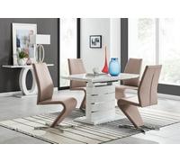 Furniturebox Uk Renato 120Cm High Gloss Extending Dining Table And 4 Cappuccino Willow Chairs