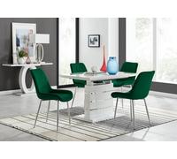 Furniturebox Uk Renato 120Cm High Gloss Extending Dining Table And 4 Green Pesaro Silver Leg Chairs