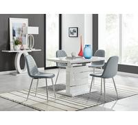 Furniturebox Uk Renato 120Cm High Gloss Extending Dining Table And 4 Grey Corona Silver Leg Chairs