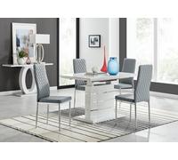 Furniturebox Uk Renato 120Cm High Gloss Extending Dining Table And 4 Grey Milan Chairs