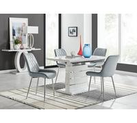Furniturebox Uk Renato 120Cm High Gloss Extending Dining Table And 4 Grey Pesaro Silver Leg Chairs