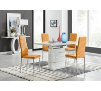 Furniturebox Uk Renato 120Cm High Gloss Extending Dining Table And 4 Mustard Milan Chairs