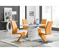 Furniturebox Uk Renato 120Cm High Gloss Extending Dining Table And 4 Mustard Willow Chairs