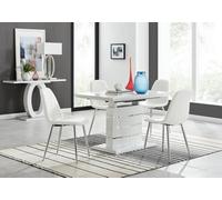 Furniturebox Uk Renato 120Cm High Gloss Extending Dining Table And 4 White Corona Silver Leg Chairs