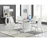 Furniturebox Uk Renato 120Cm High Gloss Extending Dining Table And 4 White Isco Chairs