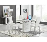 Furniturebox Uk Renato 120Cm High Gloss Extending Dining Table And 4 White Milan Chairs