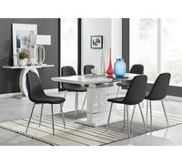 Furniturebox Uk Renato 120Cm High Gloss Extending Dining Table And 6 Black Corona Silver Leg Chairs
