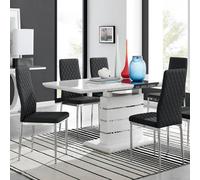 Furniturebox Uk Renato 120Cm High Gloss Extending Dining Table And 6 Black Milan Chairs