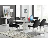 Furniturebox Uk Renato 120Cm High Gloss Extending Dining Table And 6 Black Pesaro Silver Leg Chairs