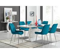 Furniturebox Uk Renato 120Cm High Gloss Extending Dining Table And 6 Blue Pesaro Silver Leg Chairs