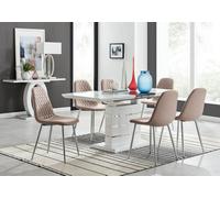 Furniturebox Uk Renato 120Cm High Gloss Extending Dining Table And 6 Cappuccino Corona Silver Leg Chairs
