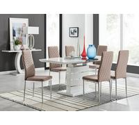 Furniturebox Uk Renato 120Cm High Gloss Extending Dining Table And 6 Cappuccino Milan Chairs