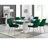 Furniturebox Uk Renato 120Cm High Gloss Extending Dining Table And 6 Green Pesaro Silver Leg Chairs