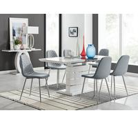 Furniturebox Uk Renato 120Cm High Gloss Extending Dining Table And 6 Grey Corona Silver Leg Chairs