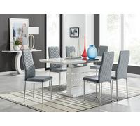 Furniturebox Uk Renato 120Cm High Gloss Extending Dining Table And 6 Grey Milan Chairs