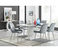 Furniturebox Uk Renato 120Cm High Gloss Extending Dining Table And 6 Grey Pesaro Silver Leg Chairs