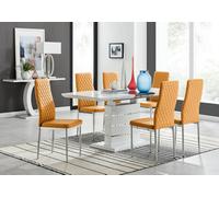 Furniturebox Uk Renato 120Cm High Gloss Extending Dining Table And 6 Mustard Milan Chairs