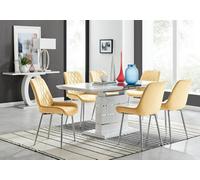 Furniturebox Uk Renato 120Cm High Gloss Extending Dining Table And 6 Mustard Pesaro Silver Leg Chairs