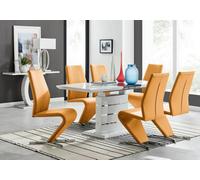 Furniturebox Uk Renato 120Cm High Gloss Extending Dining Table And 6 Mustard Willow Chairs