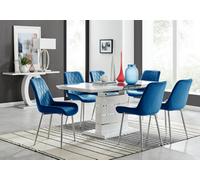 Furniturebox Uk Renato 120Cm High Gloss Extending Dining Table And 6 Navy Pesaro Silver Leg Chairs