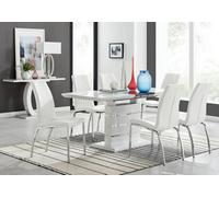Furniturebox Uk Renato 120Cm High Gloss Extending Dining Table And 6 White Isco Chairs