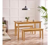 FurnitureboxUK Salcombe Extending Oak Effect Wooden Table & 2 Tenby Benches in Brown FurnitureboxUK Brown