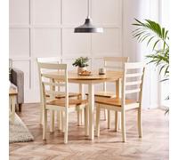 FurnitureboxUK Salcombe Round Wooden Table & 4 Whitby Dining Chairs in Cream FurnitureboxUK Cream