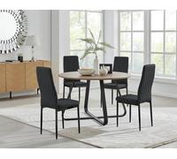 FurnitureboxUK Santorini Brown Round Dining Table & 4 Milan Black Leg Chairs FurnitureboxUK Black