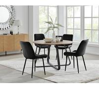 FurnitureboxUK Santorini Brown Round Dining Table & 4 Pesaro Black Leg Chairs FurnitureboxUK Black
