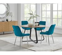 Furniturebox Uk Santorini Brown Round Round Dining Table And 4 Blue Pesaro Silver Leg Chairs