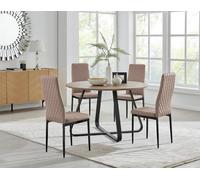 FurnitureboxUK Santorini Brown Round Dining Table & 4 Milan Black Leg Chairs in Beige FurnitureboxUK Beige