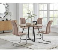 FurnitureboxUK Santorini Brown Round Dining Table & 4/6 Murano Chairs in Beige FurnitureboxUK Beige