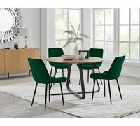 FurnitureboxUK Santorini Brown Round Dining Table & 4 Pesaro Black Leg Chairs in Green FurnitureboxUK Green