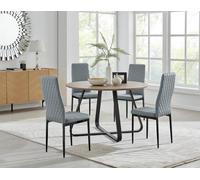 FurnitureboxUK Santorini Brown Round Dining Table & 4 Milan Black Leg Chairs in Grey FurnitureboxUK Grey