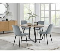 FurnitureboxUK Santorini Brown Round Dining Table & 4 Pesaro Black Leg Chairs in Grey FurnitureboxUK Grey