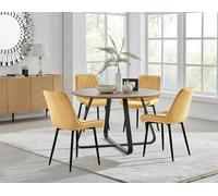 FurnitureboxUK Santorini Brown Round Dining Table & 4 Pesaro Black Leg Chairs in Mustard FurnitureboxUK Mustard