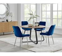 Furniturebox Uk Santorini Brown Round Round Dining Table And 4 Navy Pesaro Silver Leg Chairs