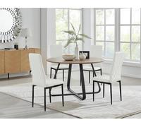 FurnitureboxUK Santorini Brown Round Dining Table & 4 Milan Black Leg Chairs in Off-White FurnitureboxUK Off-White
