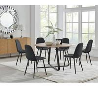 FurnitureboxUK Santorini Brown Round Dining Table & 6 Corona Black Leg Chairs FurnitureboxUK Black