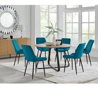 FurnitureboxUK Santorini Brown Round Dining Table & 6 Pesaro Black Leg Chairs in Blue FurnitureboxUK Blue