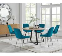 FurnitureboxUK Santorini Brown Round Dining Table & 4/6 Pesaro Silver Leg Chairs in Blue FurnitureboxUK Blue