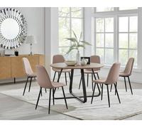 FurnitureboxUK Santorini Brown Round Dining Table & 6 Corona Black Leg Chairs in Beige FurnitureboxUK Beige